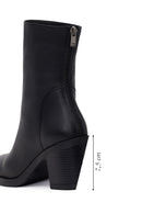 Woman Black Zip Closure Thick-Heeled Leather Boots | Derimod