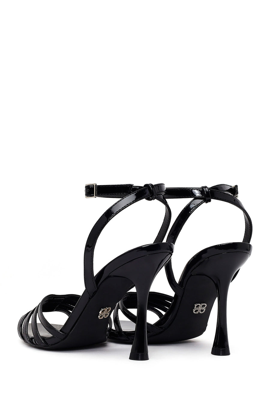 Woman Black Ankle-Buckle Thin High-Heel Patent Leather Sandal