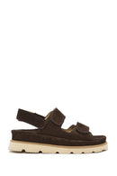 Women's Brown Double Strap Suede Leather Sandals | Derimod