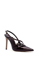 Women's Burgundy Open Back Thin Heel Patent Leather Shoes | Derimod