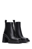 Women's Black Leather Zippered Heeled Boots | Derimod