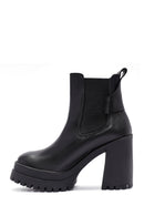 Women's Black Thick Heeled Leather Chelsea Boots | Derimod