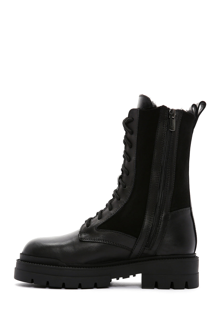 Women's Black Leather Zippered Boots
