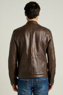 Demar Men's Brown Slim-Fit Leather Jacket | Derimod