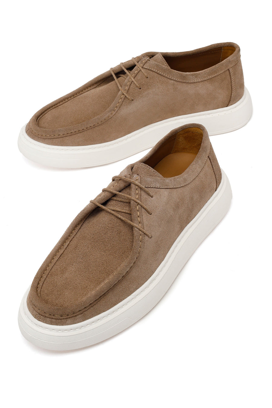Male Beige Lace-Up Thick-Soled Suede Casual Shoes