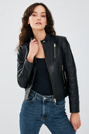 Ella Black Women's Short Leather Jacket | Derimod