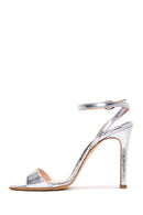 Women's Silver Metallic Leather Heeled Sandals | Derimod