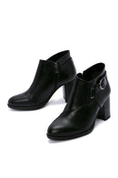 Women's Black Zippered Buckle Detailed Thick Heeled Boots | Derimod