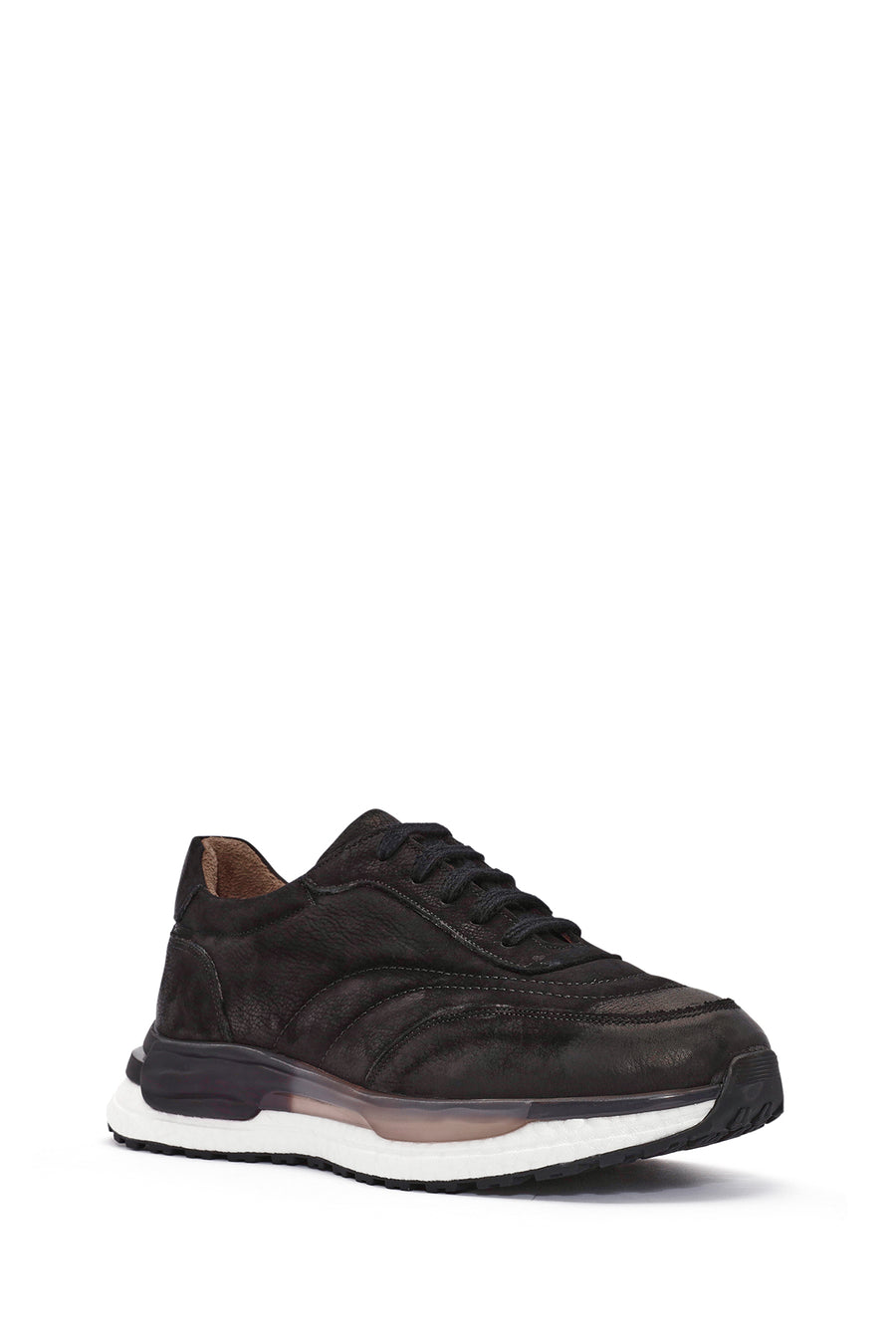 Men's Black Lace-Up Nubuck Leather Sneakers