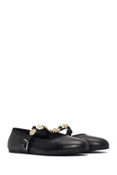 Women's Black Buckle Leather Ballerinas | Derimod