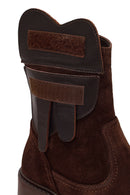 Woman Brown Zip Closure Chunky-Heeled Suede Leather Boots | Derimod