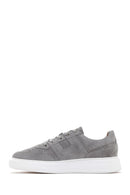 Men's Gray Thick Sole Lace Up Suede Leather Sneaker | Derimod