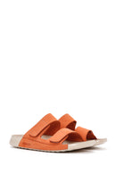 Women's Orange Nubuck Leather Comfort Slippers | Derimod