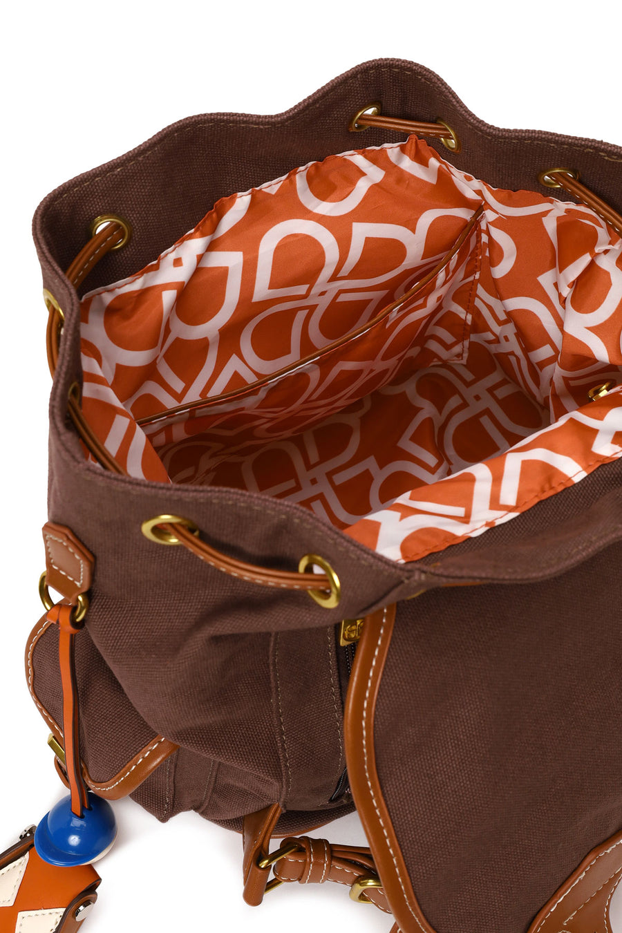 Woman Brown Fabric Backpack