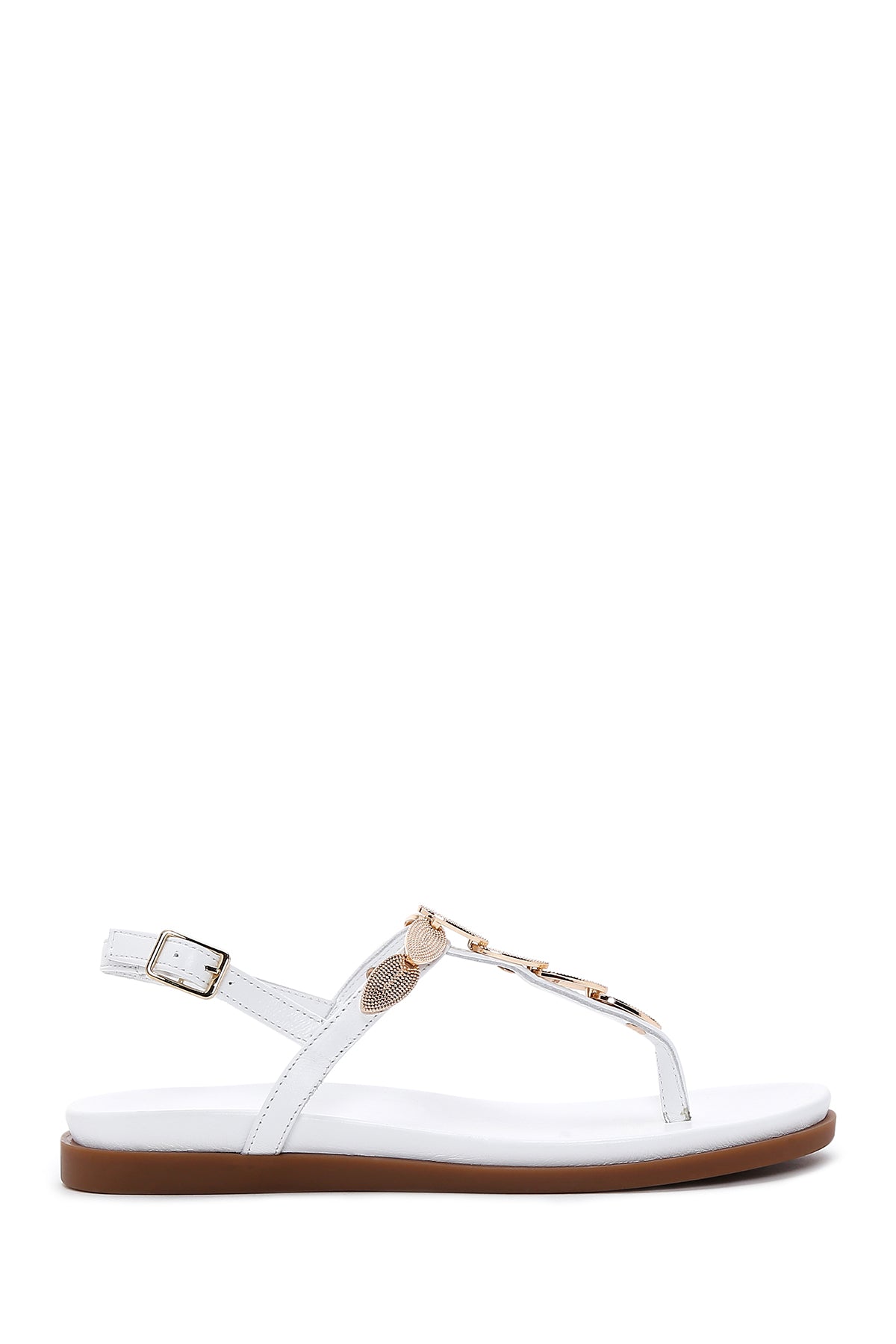 Women's White Ankle Strap Flip Flop Leather Sandals 24SFD270214 | Derimod