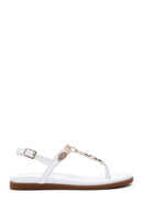 Women's White Ankle Strap Flip Flop Leather Sandals | Derimod