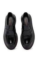 Women's Black Thick Soled Leather Masculine Loafer | Derimod