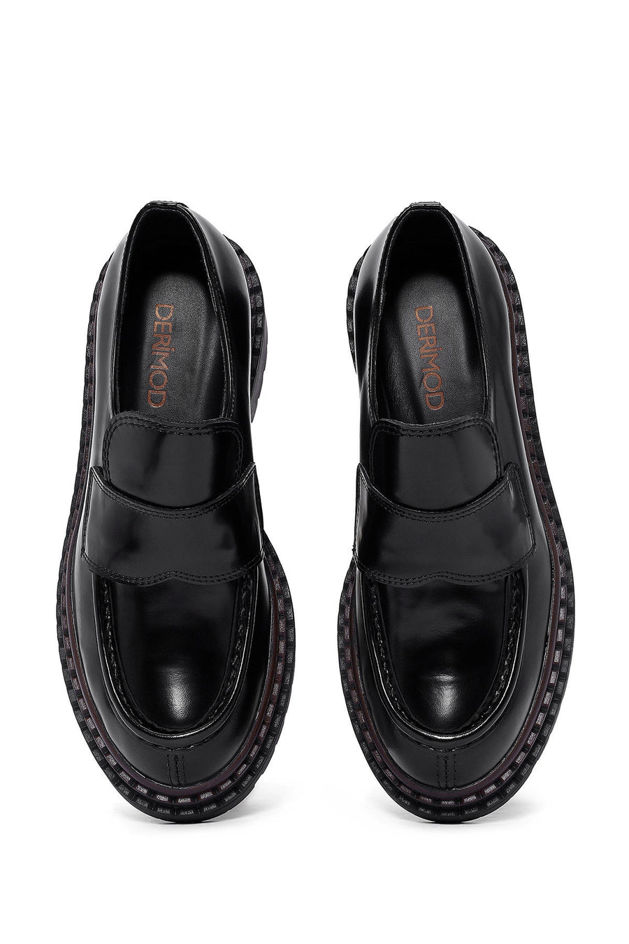 Kadın Siyah Kalın Tabanlı Deri Maskülen Loafer