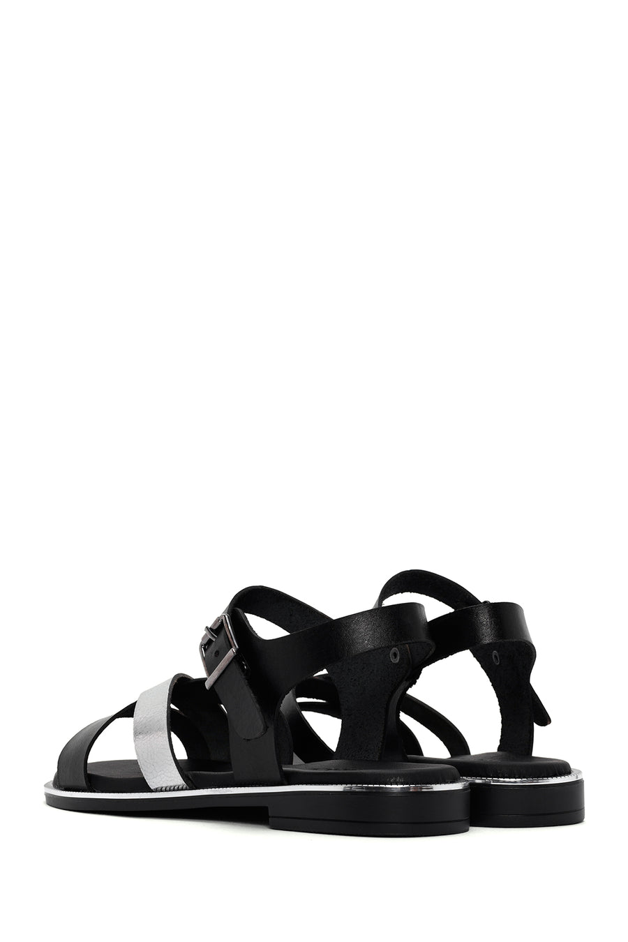 Women's Black Leather Ankle Buckle Sandals