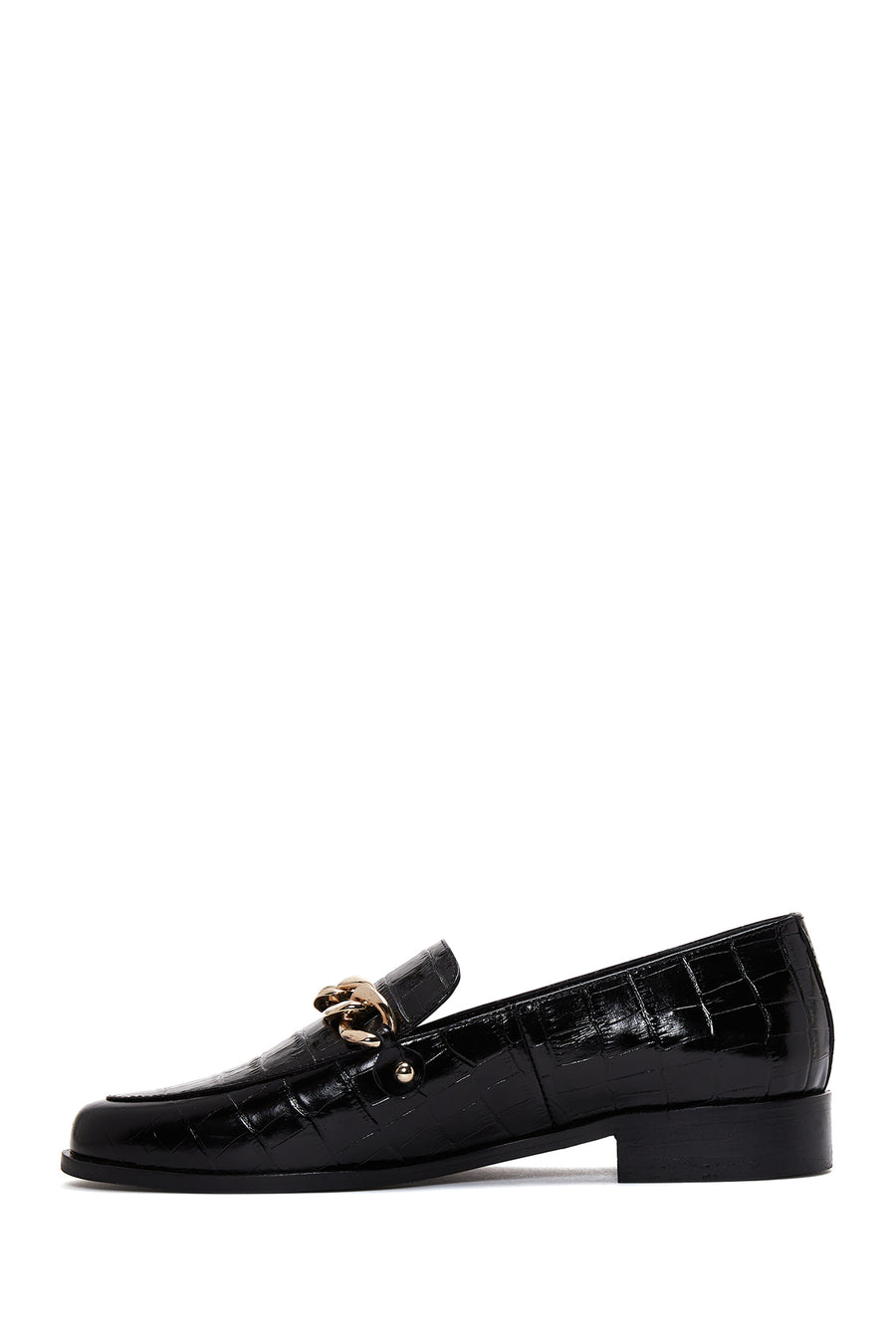 Women's Black Leather Crocodile Classic Loafer