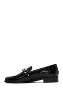 Women's Black Leather Buckle Crocodile Classic Loafer | Derimod