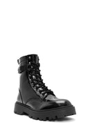 Men's Black Zippered Leather Combat Boots | Derimod