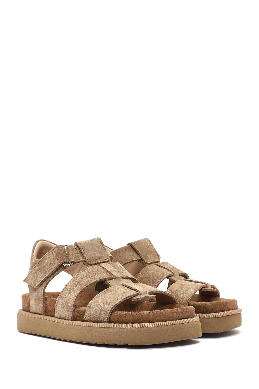 Women's Brown Thick Soled Suede Leather Sandals