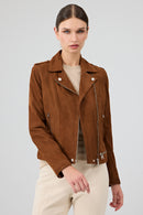 Layla Women's Brown Biker Suede Leather Jacket | Derimod