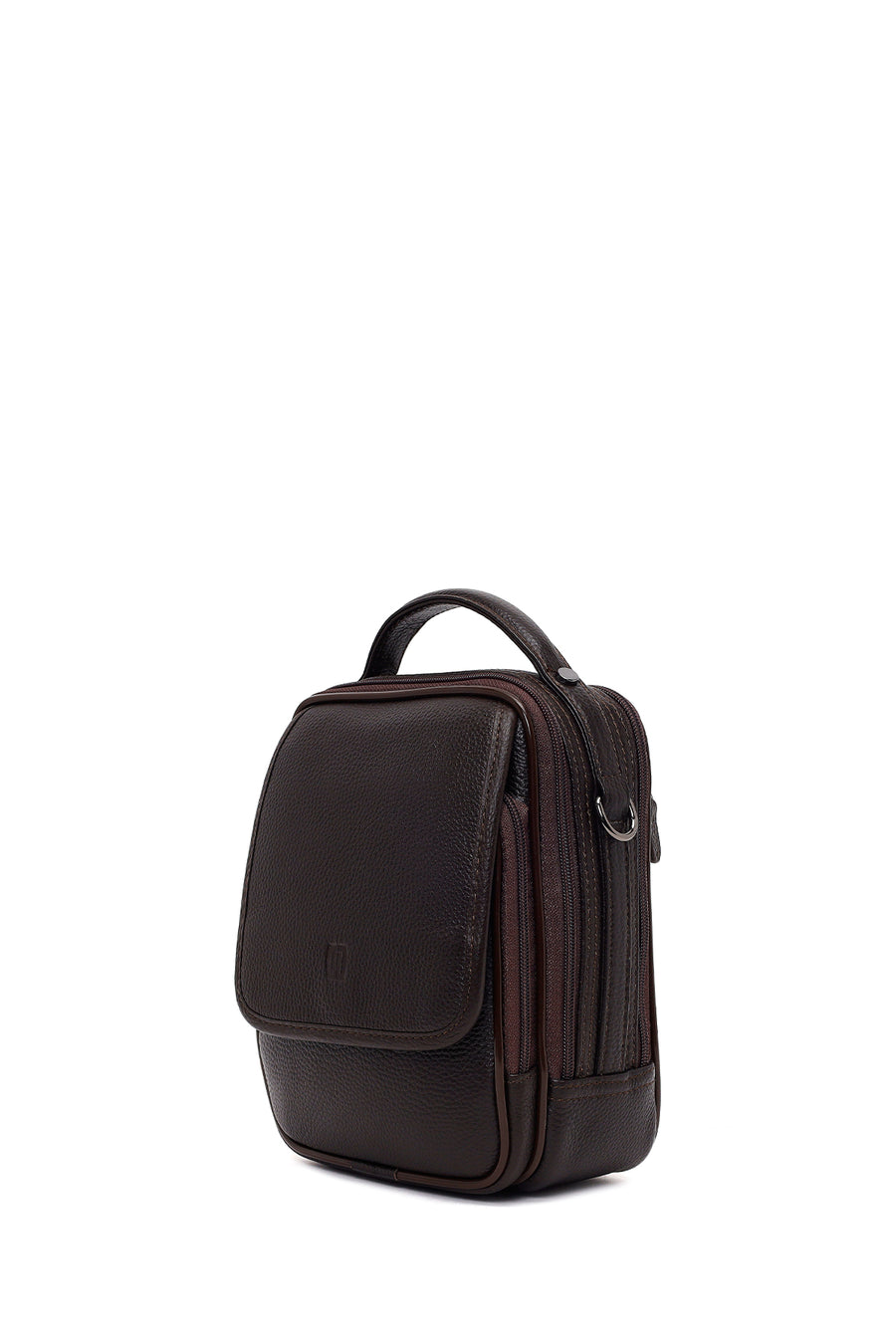 Male Brown Long-Strap Leather Mini Handbag