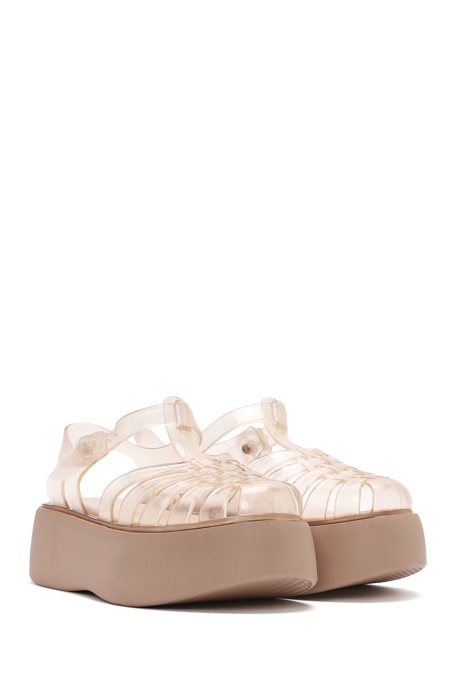 Women's Beige Ankle Buckle Thick Soled Jelly Sandals