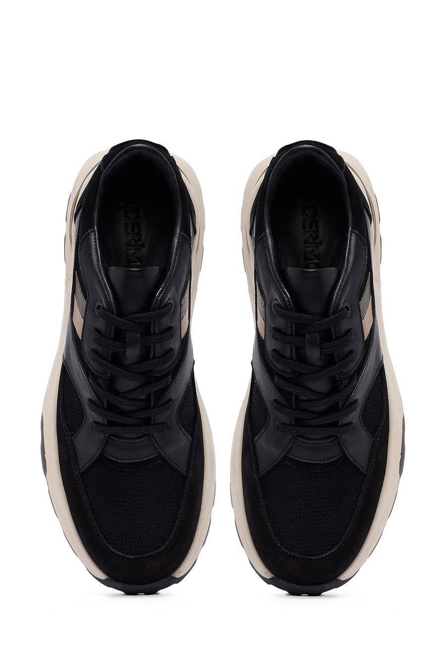 Men's Black Lace-Up Thick Sole Leather Sneakers