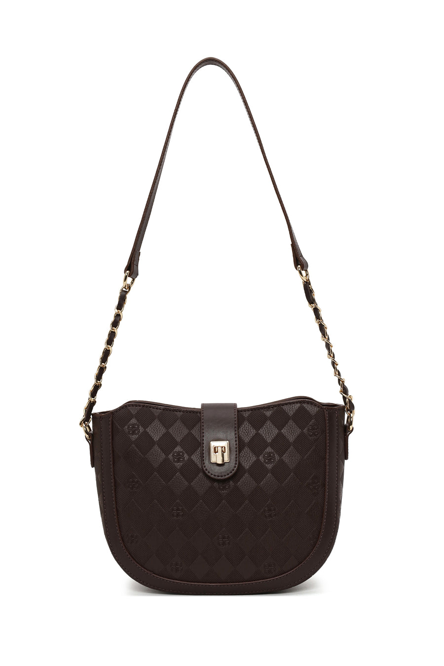 Woman Brown Long-Strap Printed Shoulder Bag