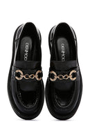 Women's Black Patent Leather Buckle Classic Loafer | Derimod