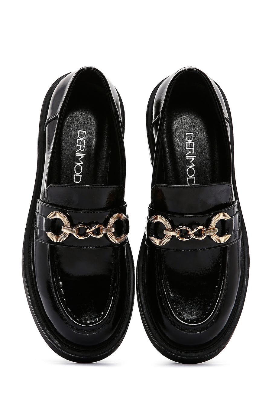 Kadın Siyah Rugan Deri Tokalı Klasik Loafer