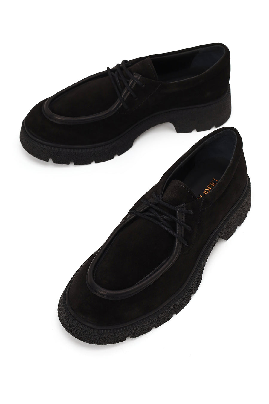 Woman Black Lace-Up Thick-Soled Suede Casual Shoes