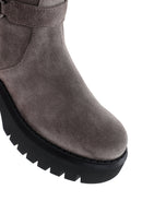 Women's Mink Thick Soled Zippered Suede Leather Boots | Derimod