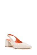 Women's Cream Thick Heeled Open Back Leather Shoes | Derimod