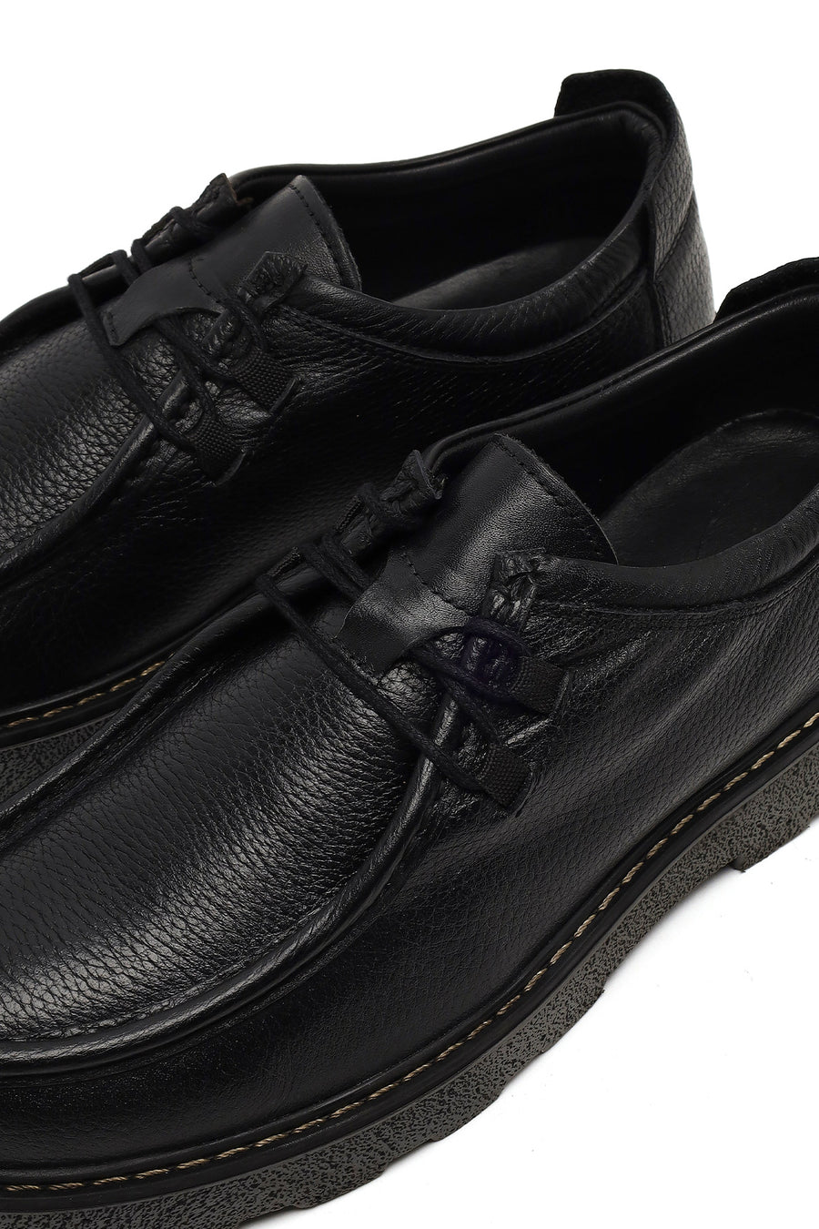 Male Black Lace-Up Thick-Soled Leather Casual Shoes