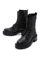 Women's Black Leather Zippered Boots | Derimod