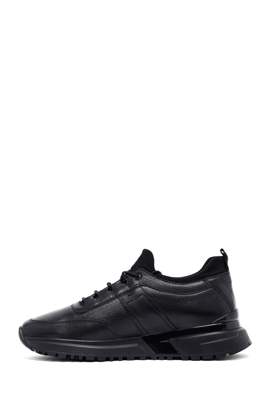 Erkek Siyah Bağcıklı Kalın Tabanlı Deri Casual Sneaker