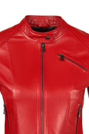 Sonia Woman Red Short Leather Jacket | Derimod