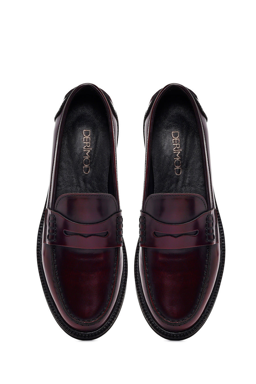 Kadın Bordo Deri Maskülen Loafer