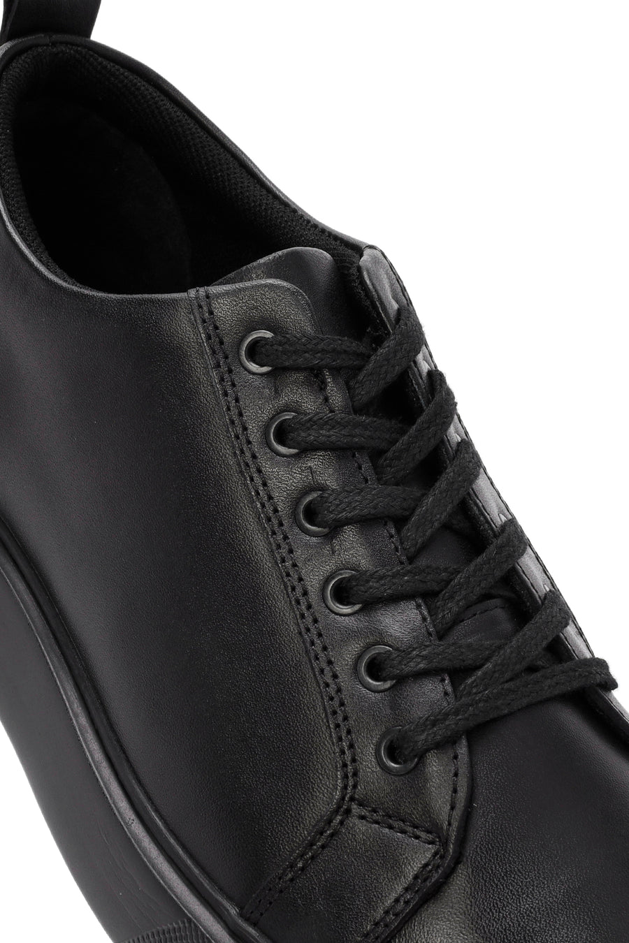Erkek Siyah Bağcıklı Deri Sneaker
