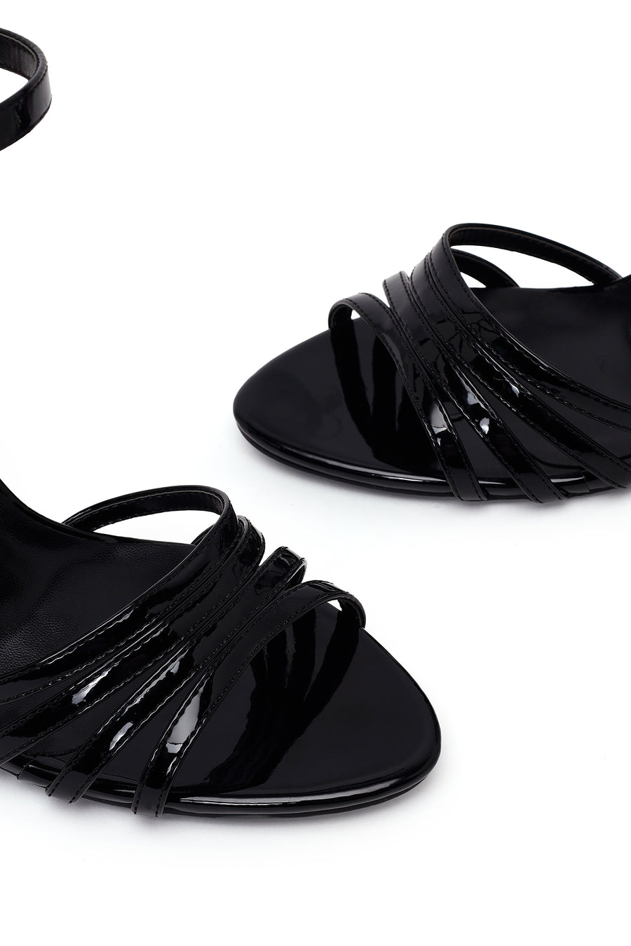 Woman Black Ankle-Buckle Thin High-Heel Patent Leather Sandal