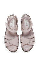 Women's Beige Leather Comfort Sandals | Derimod