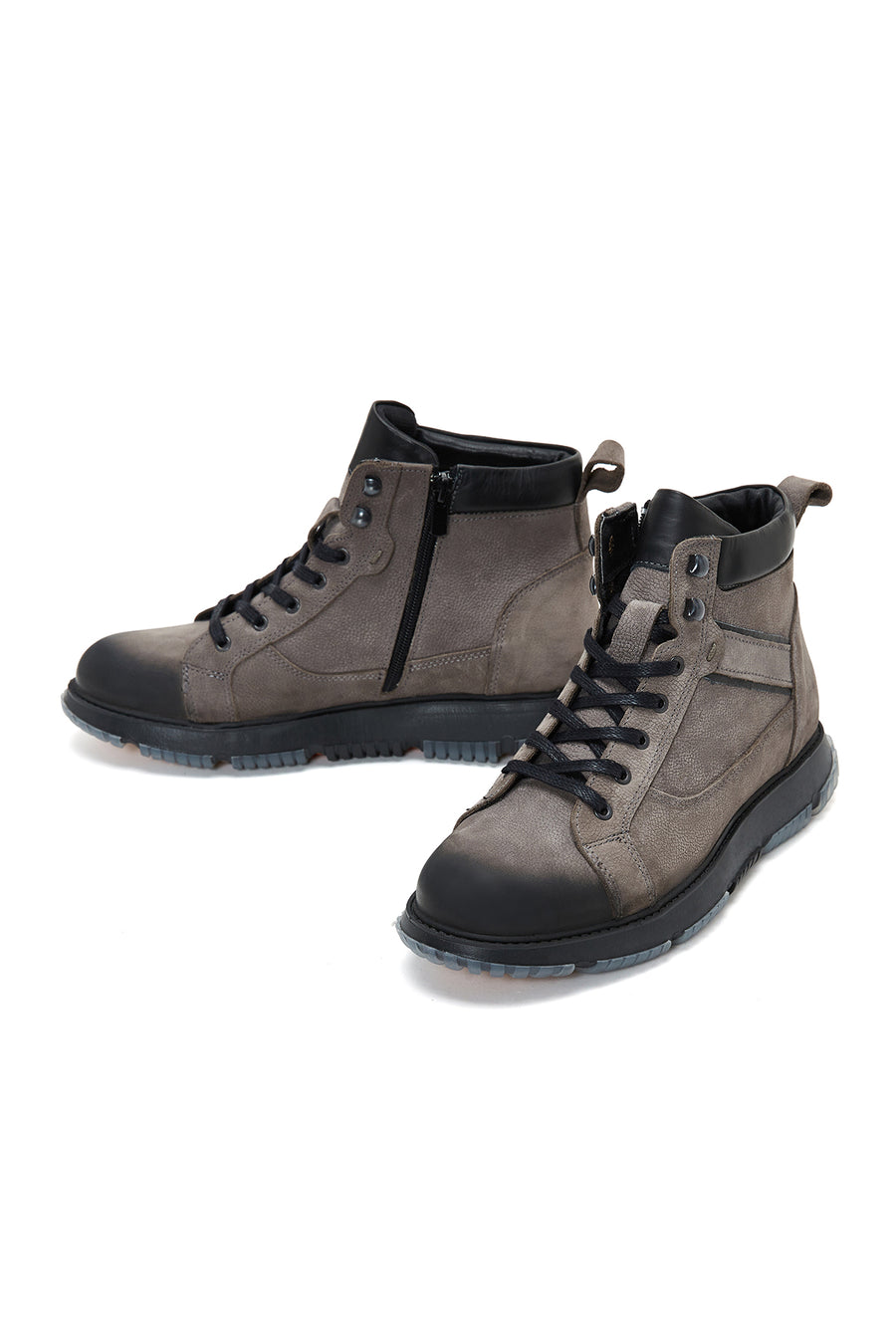 Men's Gray Leather Casual Boots