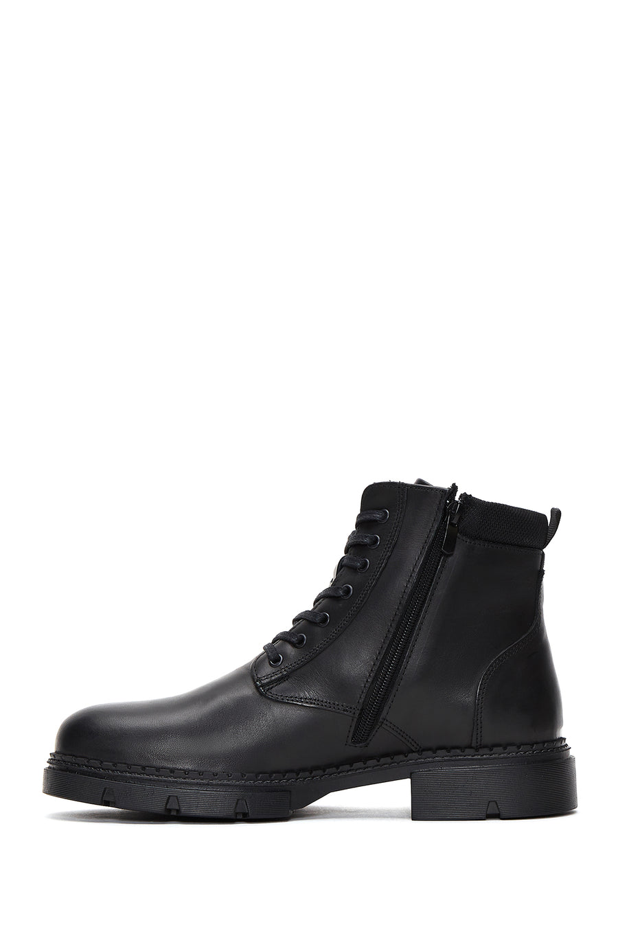 Men's Black Leather Zippered Casual Boots