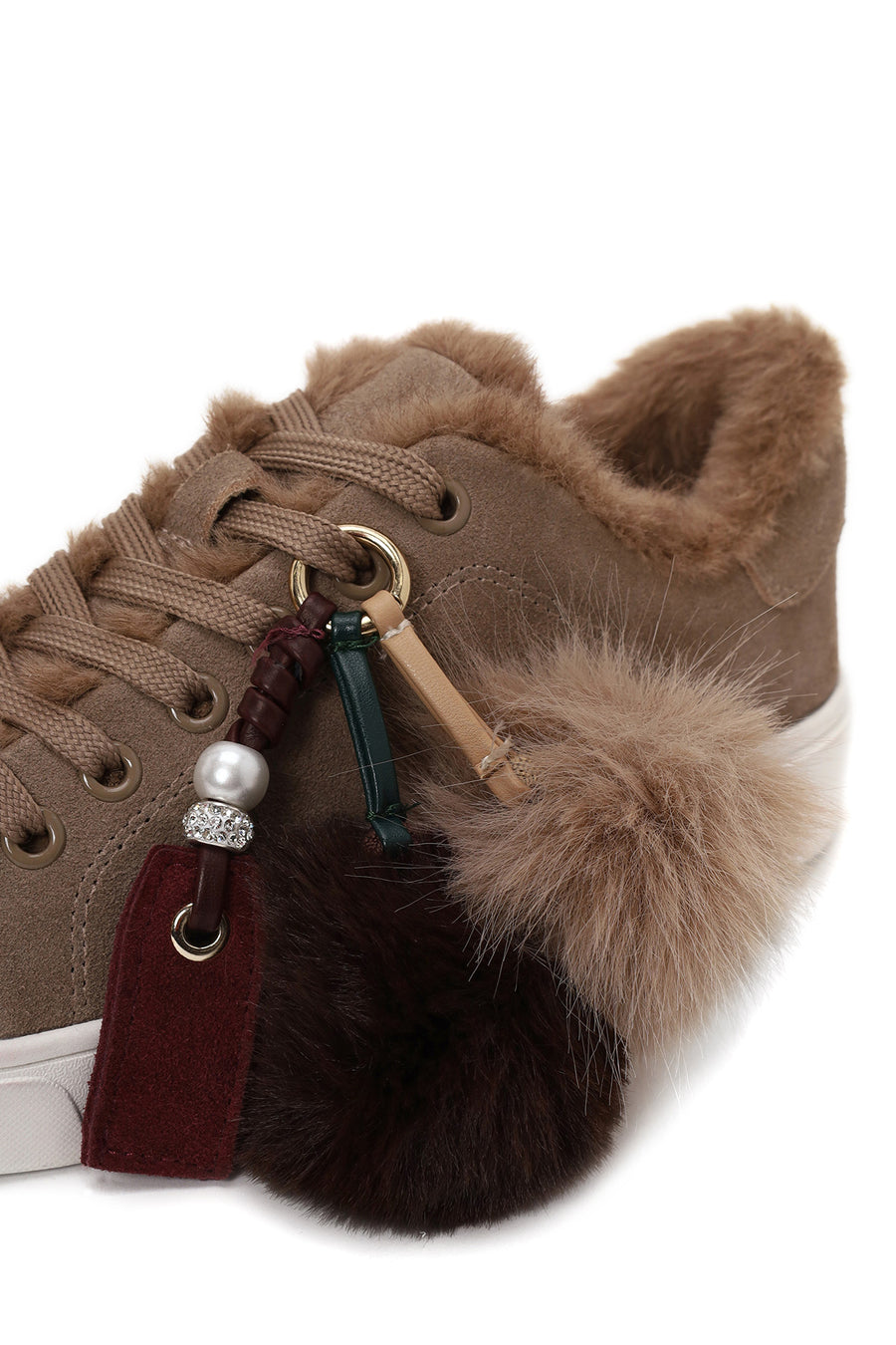 Woman Mink Lace-Up Charm Suede Teddy Leather Sneaker