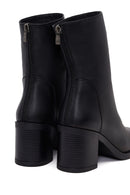 Woman Black Zip Closure Thick-Heeled Leather Boots | Derimod