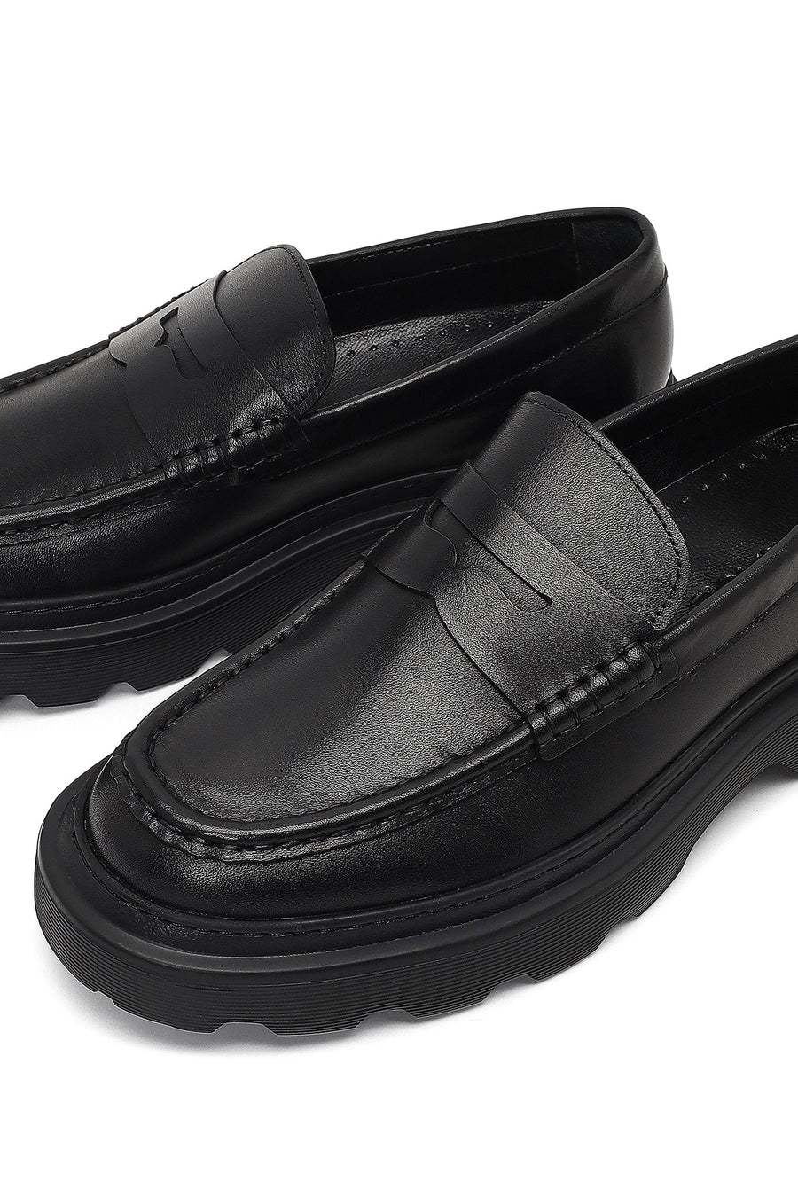 Erkek Siyah Kalın Tabanlı Deri Loafer